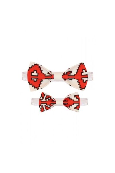Atelier Anca Socolovschi Father and son set, white bow ties with traditional red pattern