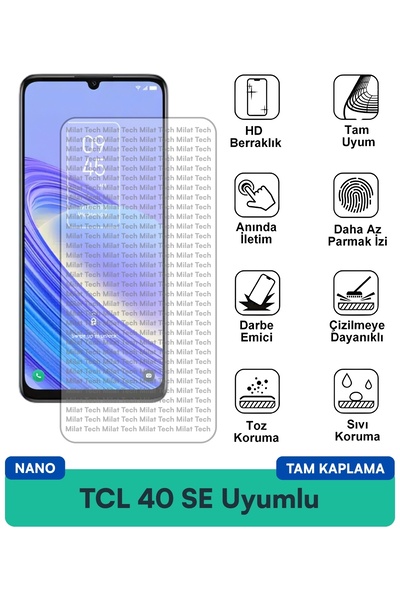 Milat Tech طبقة حماية للشاشة TCL 40 SE نانو مقاومة لبصمات الأصابع وشفافية عالية