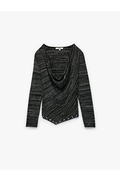 Koton Long Sleeve Bird Eye Detailed Asymmetrical Degaje Collar Blouse