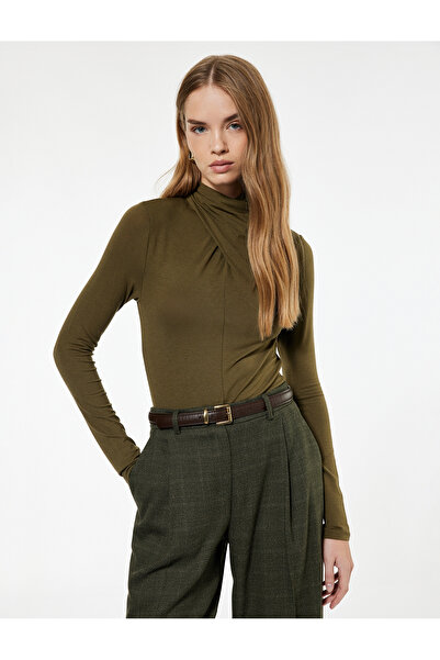 Koton Long Sleeve Draped Cross Mock Neck Body