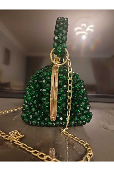 Pixel Handmade Crystal Beaded Mini Handbag – Emerald Green
