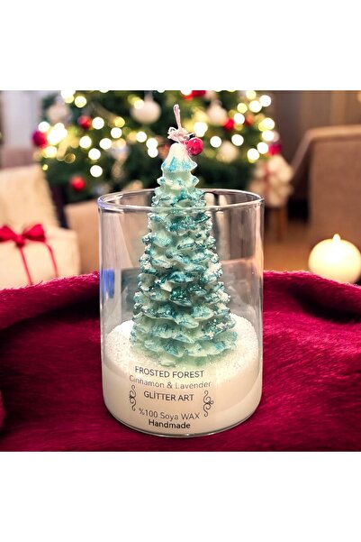 GLİTTER ART SOYAWAX Simli Çam Ağacı SoyaMum-Tarçın&Lavanta Aromalı,Cam Kup İç...