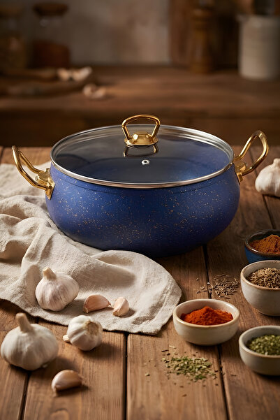 YUNUSOĞLU HOME 7-Piece Atlas Granite Cookware Set – 20 cm 2.5L, 24 cm 4.5L, 26 cm Flat 3L, 26 cm Frying Pan