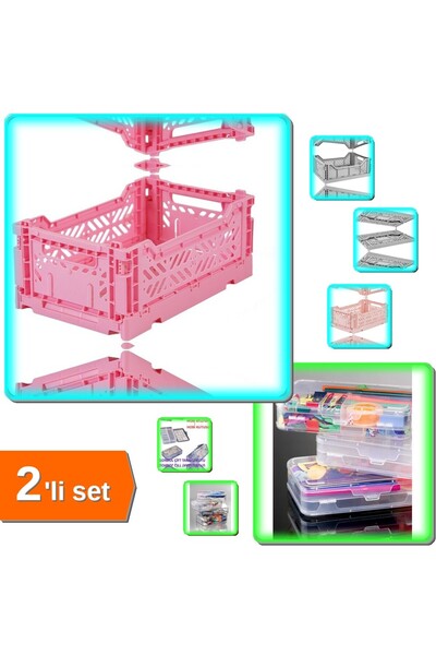 HerEveOyuncak Katlanabilir Kasa 15 LT + 2 Katlı Dolap Organizer Kutusu - 2li ...