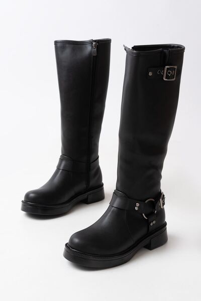Zerenyus Zri̇n-312 Premium Black Zippered Daily Women's Boots with Buckle Accessories