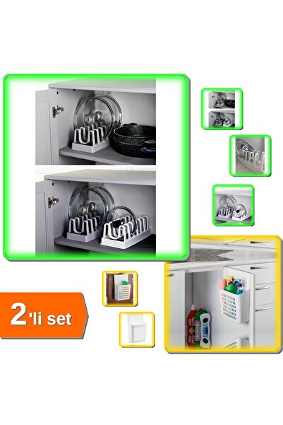 HerEveOyuncak 6 Bölmeli Tencere Kapak Rafı + Dolap Kapağına Asılabilen Pratik...