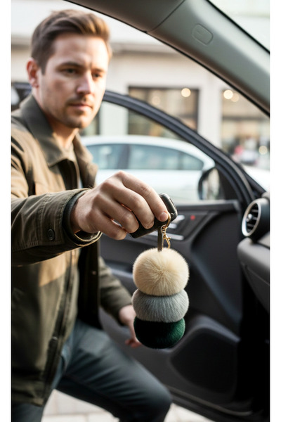 Mufincollection Three Color Plush Fluffy Keychain – Mink Gray Carpet Green | Soft Fur Bag Ornament & Keychain