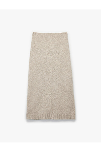 Koton High Waist Midi Knit Skirt with Slit Detail