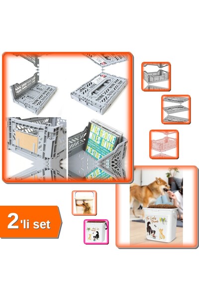 HerEveOyuncak 15 LT Katlanabilir Kasa + Çok Amaçlı 6 LT Kapaklı Mama Saklama ...