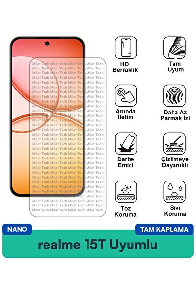 Milat Tech فيلم حماية شاشة نانو من ريلمي 15T، رقيق وشفاف ومقاوم للبقع، فيلم ل...