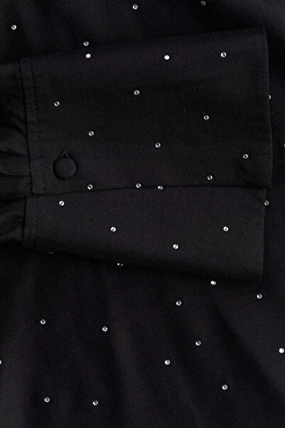 H&M Rhinestone-embellished tie-neck blouse