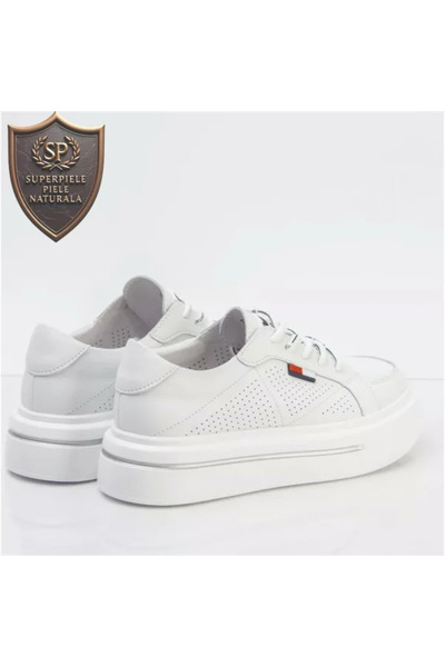 superpiele Casual women's leather shoes White with white sole and stripe | TOMIKA |