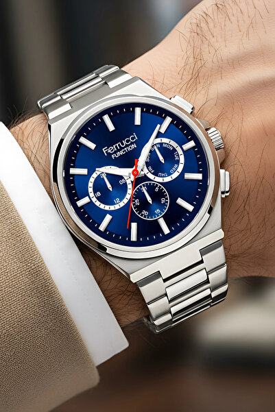 Ferrucci Function Men's Wristwatch Steel Case & Steel Band Silver-Blue Zmfer216