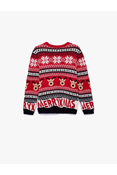 Koton Crew Neck Long Sleeve Christmas Patterned Knitwear Christmas Sweater
