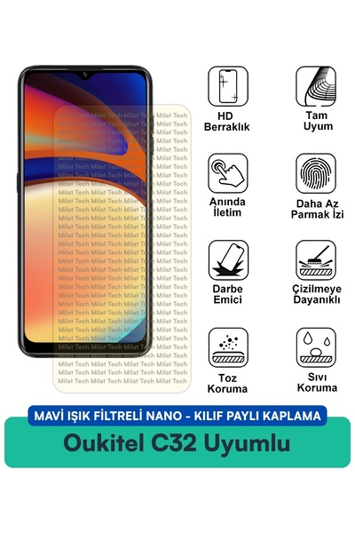 Milat Tech فلتر الضوء الأزرق Oukitel C32، غطاء نانو متوافق مع طبقة حماية الشا...