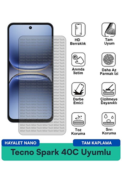 Milat Tech فيلم حماية الشاشة Tecno Spark 40C Hayalet Nano مقاوم للخدش وحماية ...