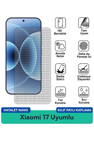 Milat Tech غطاء حماية شاشة متوافق مع هاتف Xiaomi 17 Hayalet Nano مقاوم للخدوش...