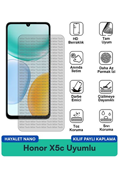 Milat Tech حافظة Honor X5c Hayalet Nano متوافقة مع طبقة حماية الشاشة المقاومة...