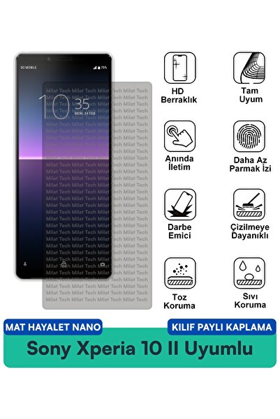 Milat Tech حافظة Sony Xperia 10 II Mat Hayalet Nano متوافقة مع طبقة حماية الش...