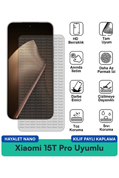 Milat Tech حافظة Xiaomi 15T Pro Hayalet Nano متوافقة مع واقي الشاشة للخصوصية،...