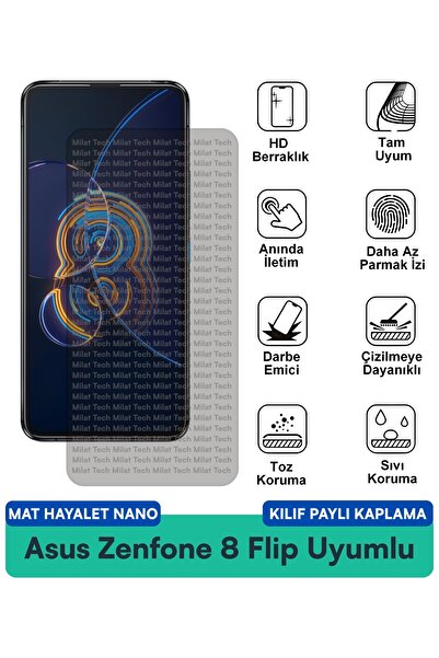 Milat Tech حافظة Asus Zenfone 8 Flip Mat Hayalet Nano متوافقة مع طبقة حماية ا...