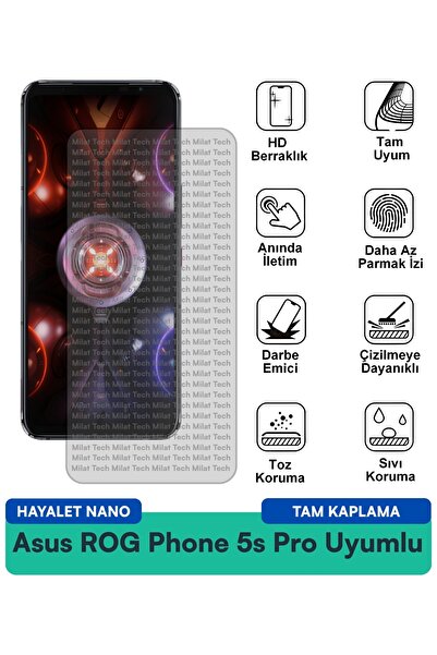 Milat Tech طبقة حماية للشاشة من نوع Asus ROG Phone 5s Pro Hayalet Nano، حماية...