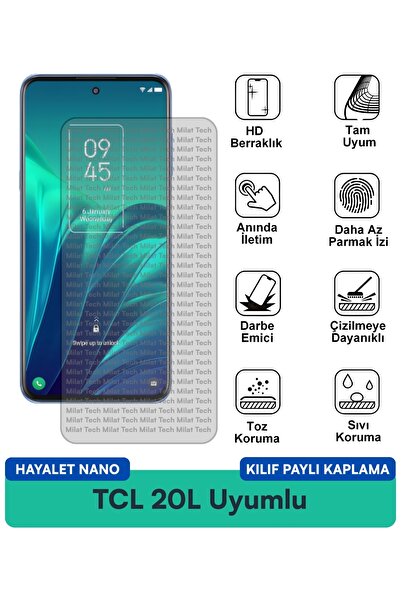 Milat Tech غطاء حماية TCL 20L Hayalet Nano متوافق مع طبقة حماية الشاشة مقاومة...