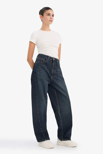 DeFacto Pantaloni lavabili din denim Barrel Fit talie înaltă G6540AX25CW