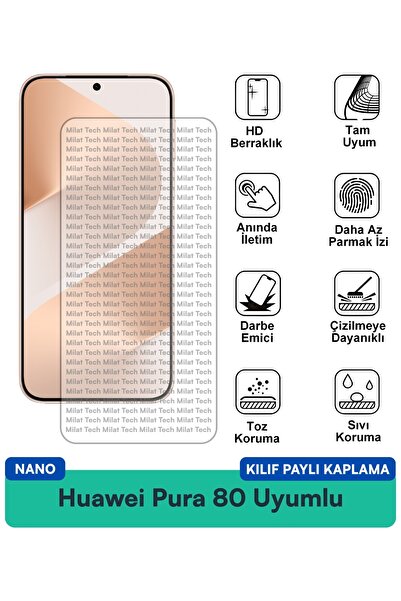 Milat Tech غطاء حماية شاشة متوافق مع هاتف هواوي بورا 80 نانو مقاوم للخدوش وال...