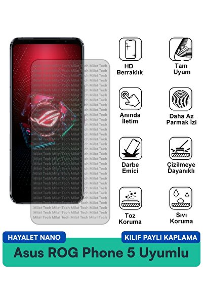 Milat Tech حافظة Asus ROG Phone 5 Hayalet Nano متوافقة مع طبقة حماية الشاشة م...