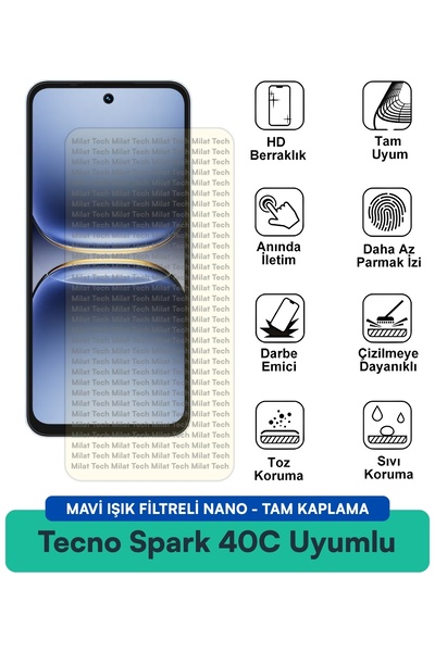 Milat Tech طبقة حماية للشاشة من Tecno Spark 40C مع فلتر الضوء الأزرق، مقاومة ...