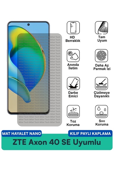 Milat Tech غطاء حماية نانو متوافق مع هاتف ZTE Axon 40 SE Mat Ghost يقلل من ان...