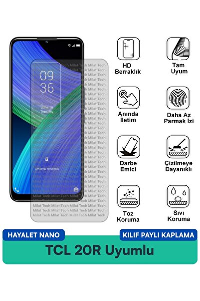 Milat Tech غطاء حماية TCL 20R Hayalet Nano متوافق مع طبقة حماية الشاشة مقاومة...