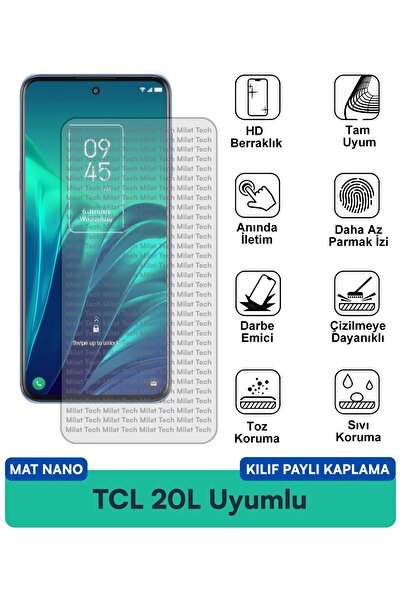 Milat Tech غطاء حماية TCL 20L متوافق مع طبقة حماية الشاشة مقاومة للخدوش والصدمات