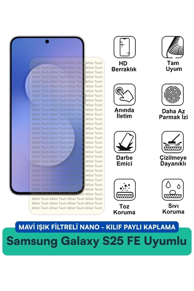 Milat Tech حافظة نانو لهاتف سامسونج جالاكسي S25 FE مع فلتر الضوء الأزرق، متوا...