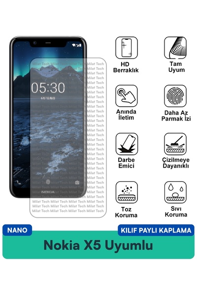 Milat Tech غطاء حماية نانو لهاتف نوكيا X5 متوافق مع واقي الشاشة، هيكل مرن رقي...