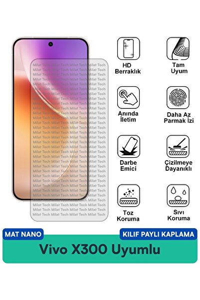 Milat Tech غطاء حماية نانو متوافق مع هاتف فيفو X300 مع طبقة حماية للشاشة مضاد...