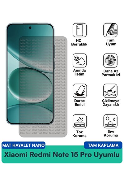 Milat Tech Xiaomi Redmi Note 15 Pro Mat Ghost Nano Film لحماية الشاشة بلمسة ن...