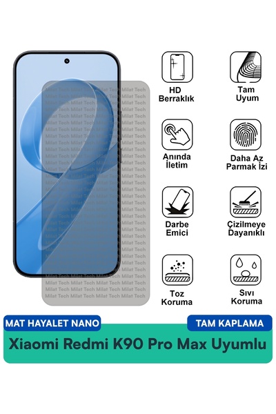 Milat Tech Xiaomi Redmi K90 Pro Max Mat Hayalet Nano طبقة حماية للشاشة مقاومة...
