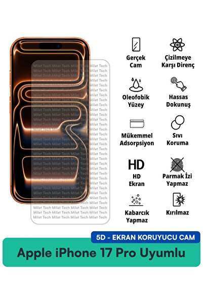 Milat Tech زجاج حماية الشاشة 5D لهاتف Apple iPhone 17 Pro أكثر متانة ومضاد لب...