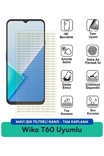 Milat Tech فيلم حماية شاشة نانو مزود بفلتر الضوء الأزرق من Wiko T60 مقاوم للخ...