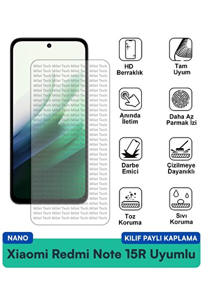 Milat Tech غطاء حماية نانو لهاتف شاومي ريدمي نوت 15R مع فيلم حماية للشاشة مقا...