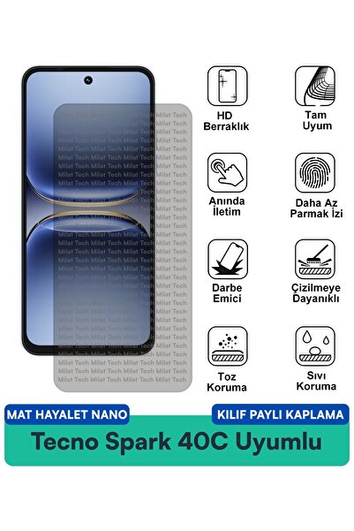 Milat Tech غطاء حماية نانو متوافق مع هاتف تكنو سبارك 40C مع طبقة حماية للشاشة...