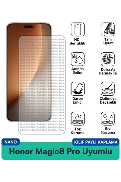Milat Tech Honor Magic8 Pro Nano Kılıf Uyumlu Ekran Koruma Filmi Çizilme Önle...