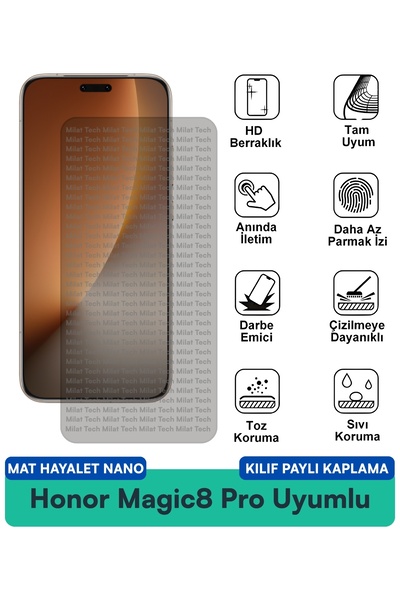 Milat Tech Honor Magic8 Pro Mat Hayalet Nano Kılıf Uyumlu Ekran Koruma Filmi ...