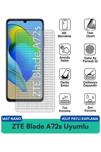 Milat Tech حافظة ZTE Blade A72s Matte Nano متوافقة مع واقي الشاشة ومقاومة للب...
