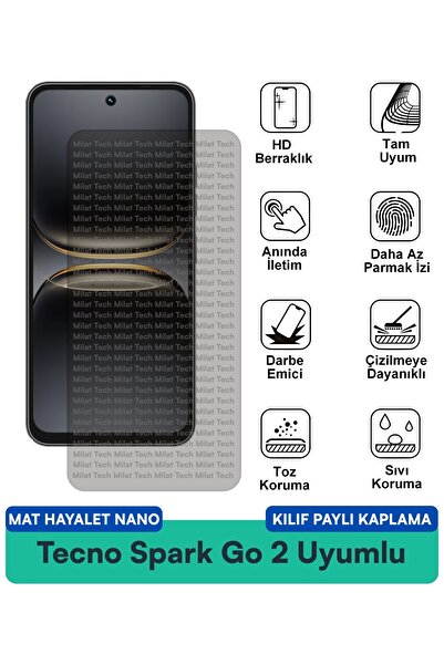 Milat Tech حافظة Tecno Spark Go 2 Mat Hayalet Nano متوافقة مع طبقة حماية الشا...