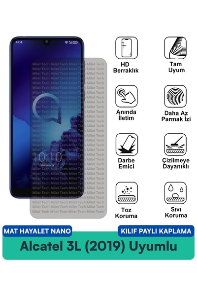 Milat Tech فيلم حماية الشاشة المتوافق مع حافظة Alcatel 3L (2019) Matte Ghost ...
