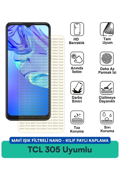 Milat Tech فلتر الضوء الأزرق TCL 305، غطاء نانو متوافق مع طبقة حماية الشاشة، ...
