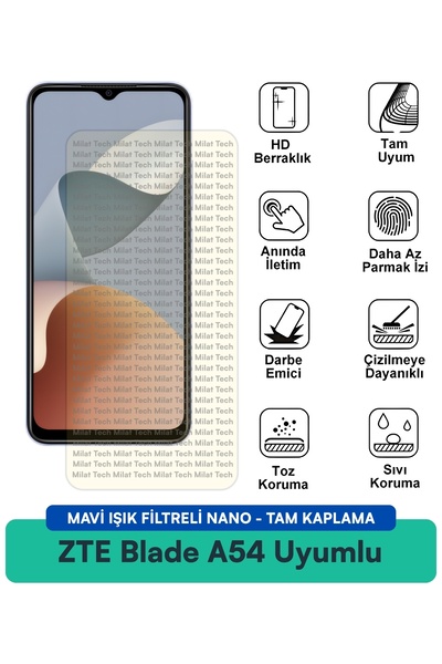 Milat Tech طبقة حماية للشاشة من ZTE Blade A54 مع فلتر الضوء الأزرق، مقاومة لل...